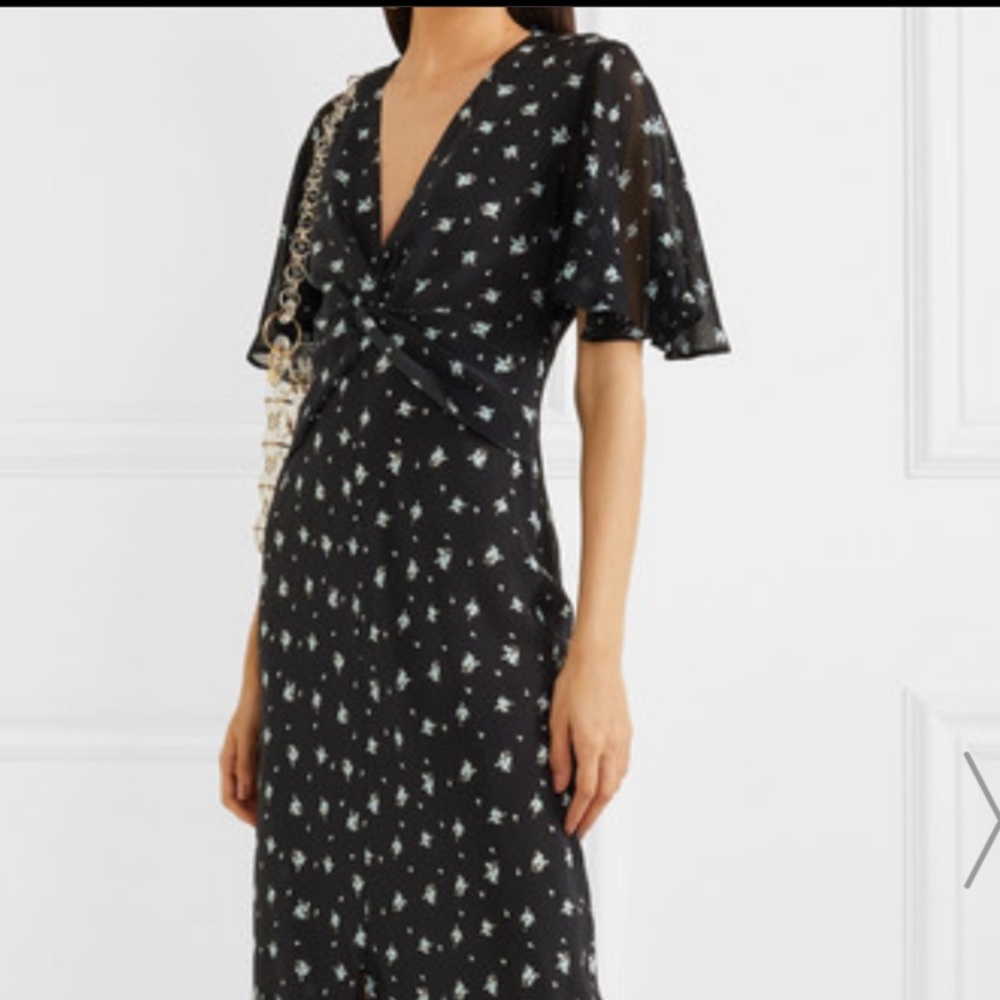 RIXO Black Floral Midi Dress